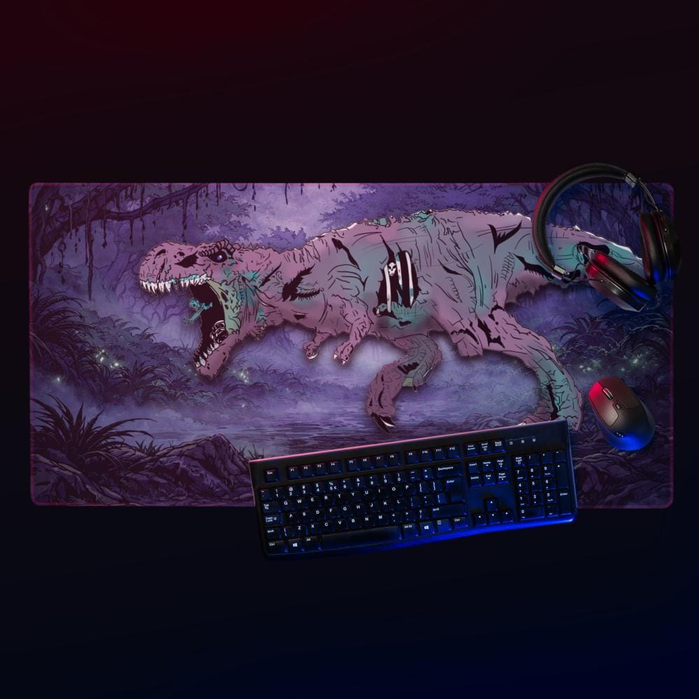 Zombie T - Rex Gaming Desk Mat – Gothic Horror RPG Mousepad - Resplendent Aurora