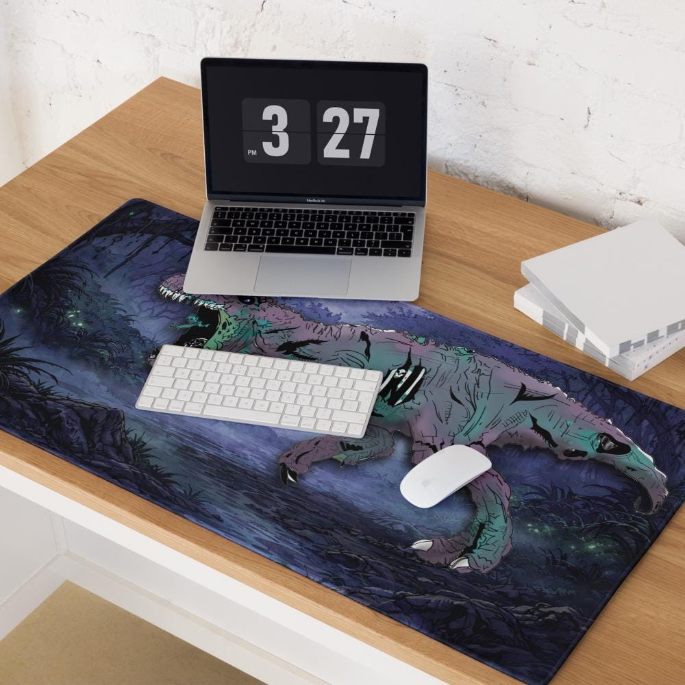 Zombie T - Rex Gaming Desk Mat – Gothic Horror RPG Mousepad - Resplendent Aurora