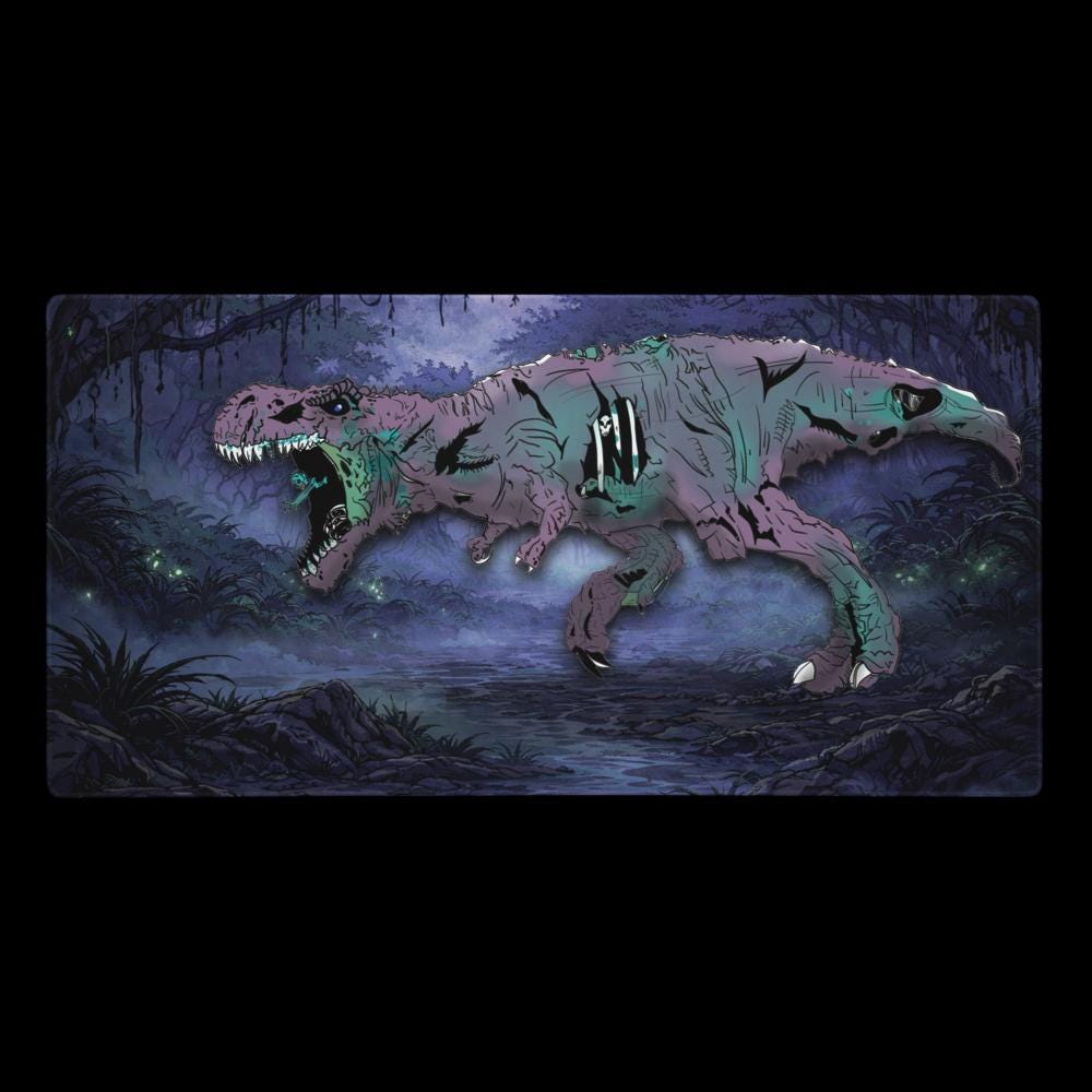 Zombie T - Rex Gaming Desk Mat – Gothic Horror RPG Mousepad - Resplendent Aurora