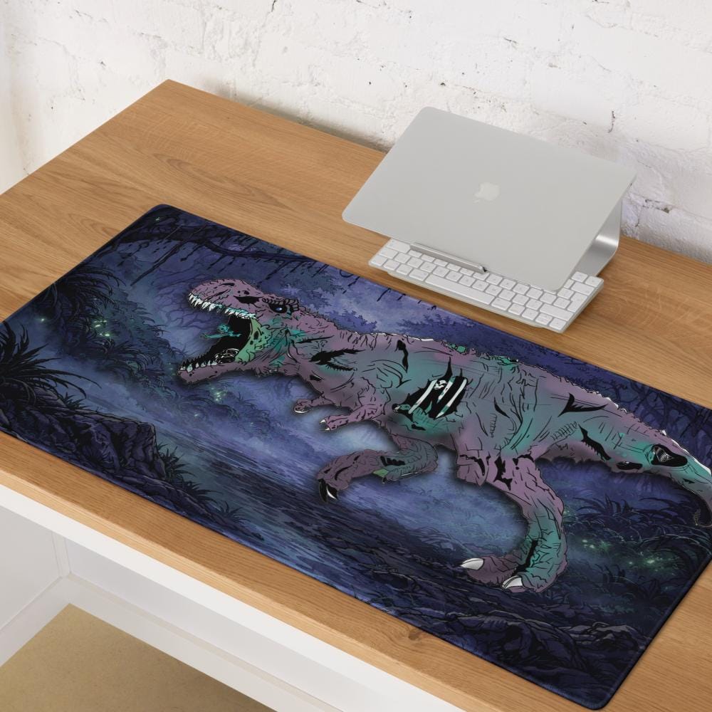 Zombie T - Rex Gaming Desk Mat – Gothic Horror RPG Mousepad - Resplendent Aurora
