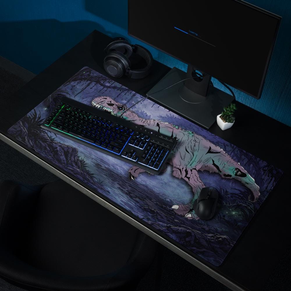 Zombie T - Rex Gaming Desk Mat – Gothic Horror RPG Mousepad - Resplendent Aurora