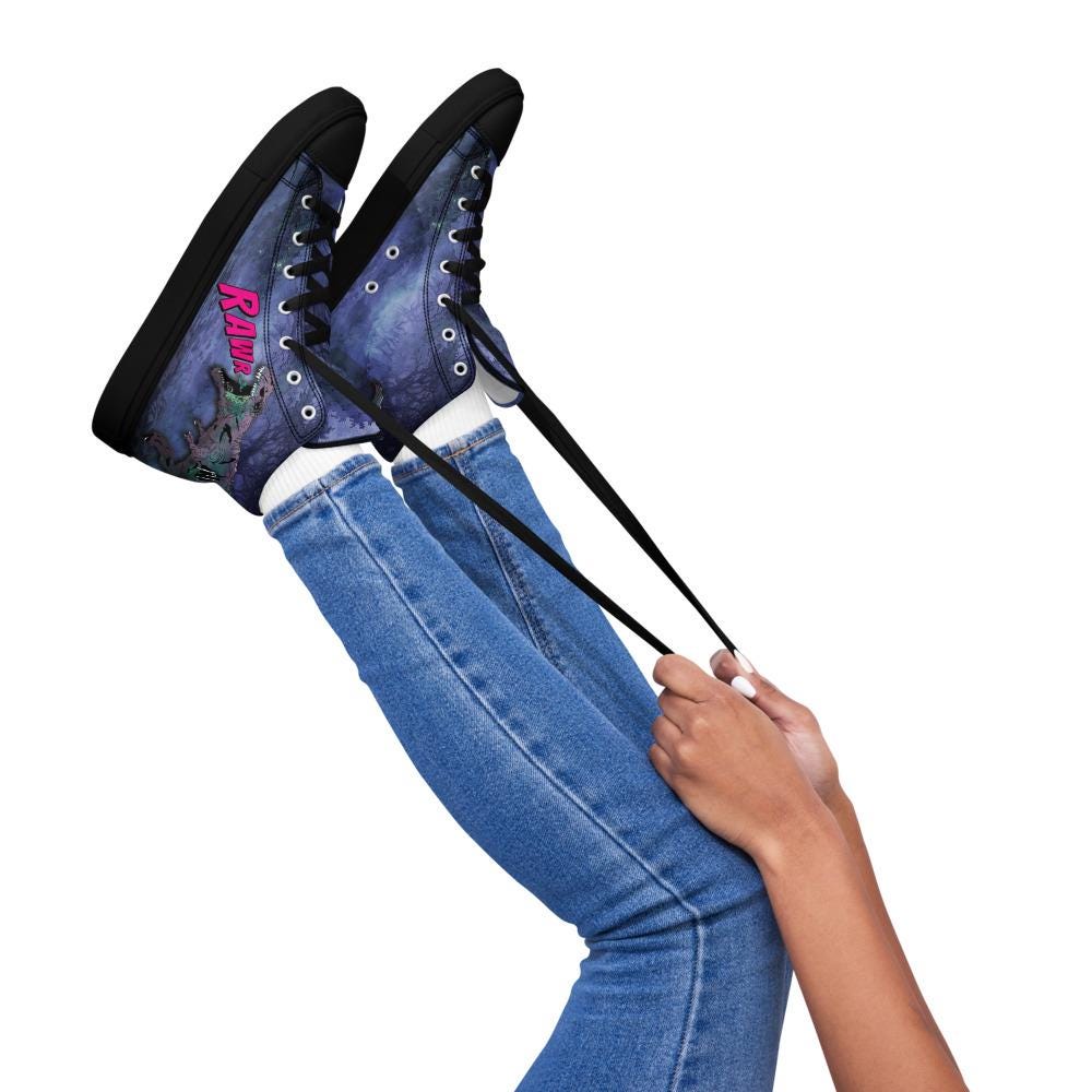 Zombie T - Rex High Top Canvas Shoes | Gothic Horror Streetwear - Resplendent Aurora