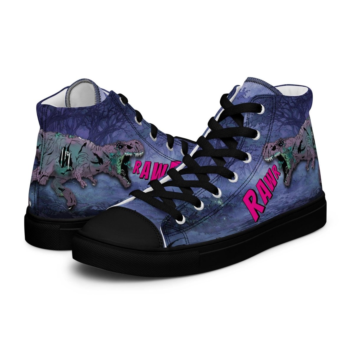 Zombie T - Rex High Top Canvas Shoes | Gothic Horror Streetwear - Resplendent Aurora