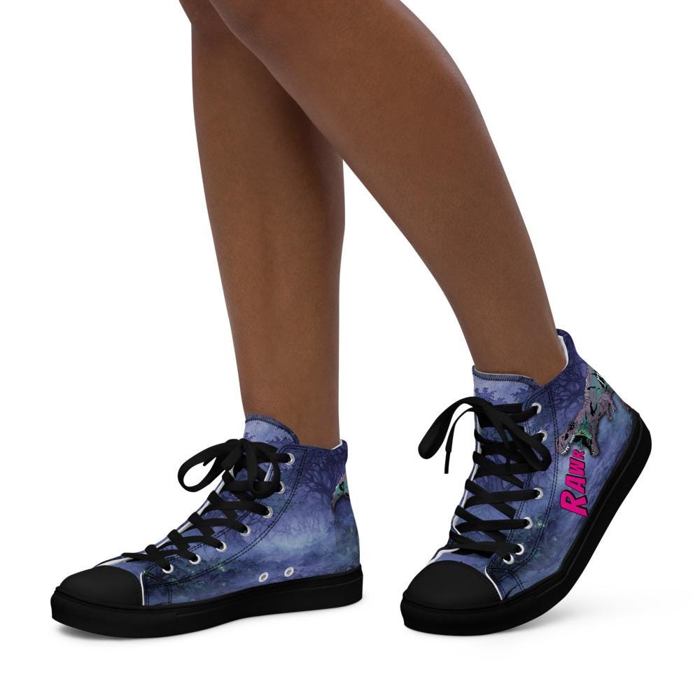 Zombie T - Rex High Top Canvas Shoes | Gothic Horror Streetwear - Resplendent Aurora