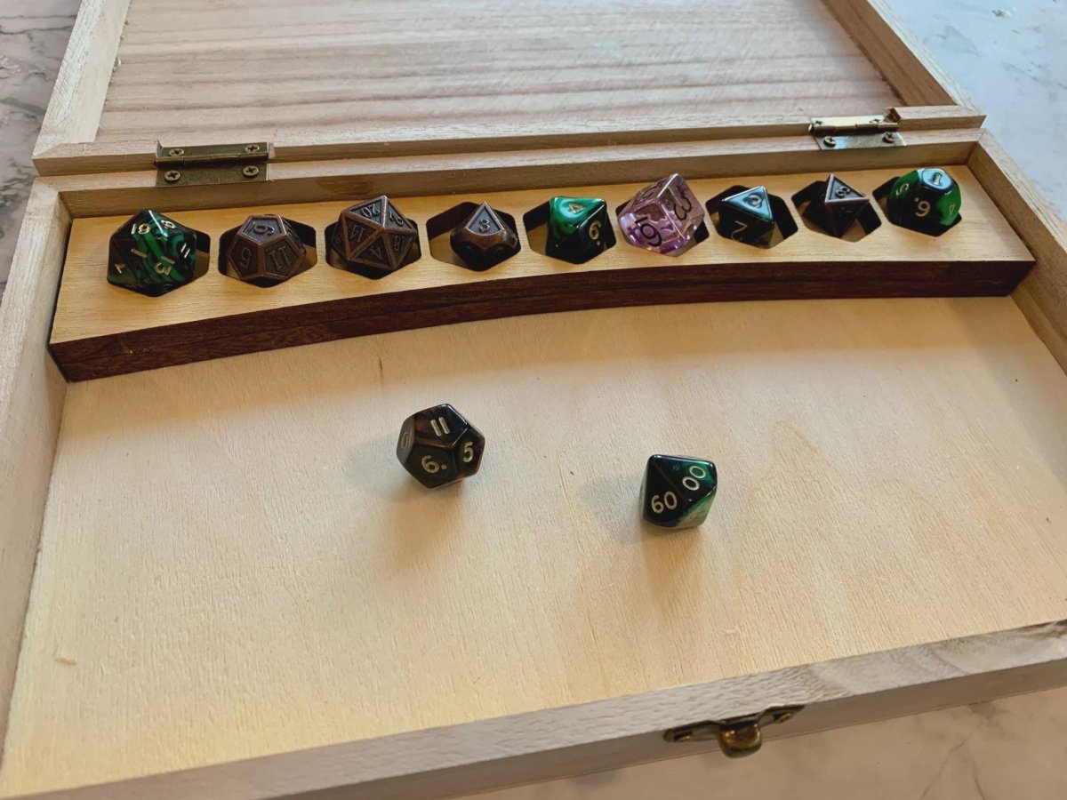 Crit Happens DnD Dice Box | Wooden Rolling Tray & Storage - Resplendent Aurora
