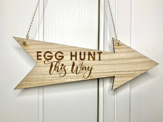 Personalised Engraved Wooden Easter Egg Hunt Arrow Sign - Resplendent Aurora