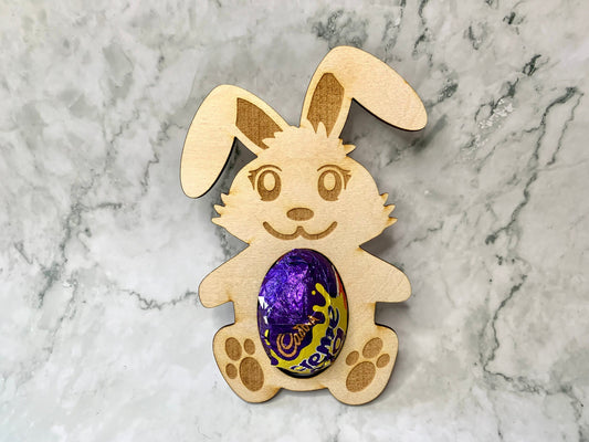 Engraved Wooden Easter Bunny Decoration to hold Chocolate Easter Egg - Resplendent Aurora