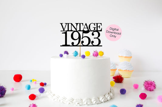 Vintage Seventy 70th birthday cake topper digital cut file suitable for Cricut or Silhouette, svg, jpeg, png, pdf - Resplendent Aurora