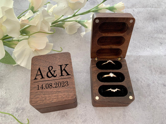 Personalised Rectangle Engraved Wooden Wedding Ring Box, Engagement Ring Box with Initials, Anniversary Gift - Resplendent Aurora