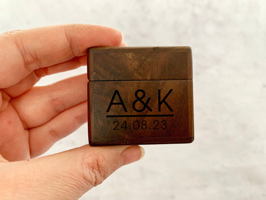 Personalised Square Engraved Wooden Wedding Ring Box, Engagement Ring Box with Initials, Anniversary Gift - Resplendent Aurora