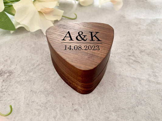 Personalised Triangle Engraved Wooden Wedding Ring Box, Engagement Ring Box with Initials, Anniversary Gift - Resplendent Aurora