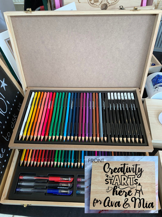 Personalised Engraved Wooden 75 Piece Art Box with Colouring Pencils - Resplendent Aurora