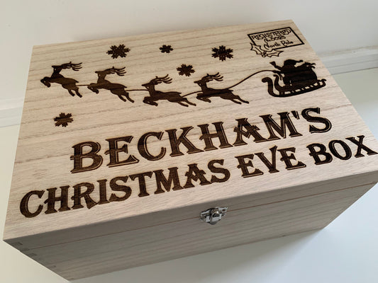 Large Personalised Engraved Wooden Christmas Eve Box - Resplendent Aurora